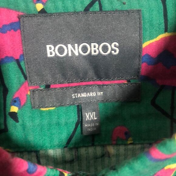 Bonobos Men’s Xl Shirt Green Pink Flamingo Casual Button Down Hawaiian Beach - Picture 4 of 11